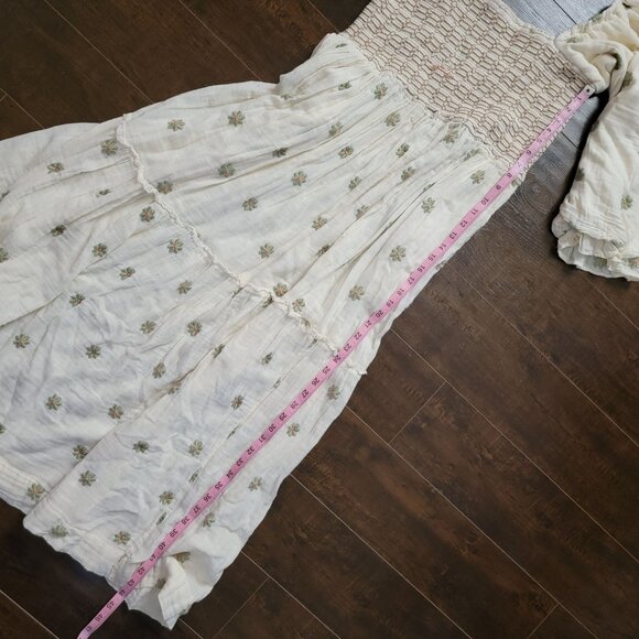 Free People Dahlia Maxi Dress Womens L Boho Cottage Embroidered Yellow Peasant - Picture 6 of 7